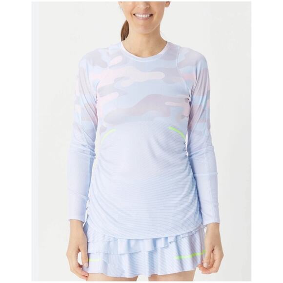 Lucky In Love Women’s Sz M Blue Pink Camo Long Sleeve Top Incognito Pullover - Picture 1 of 12
